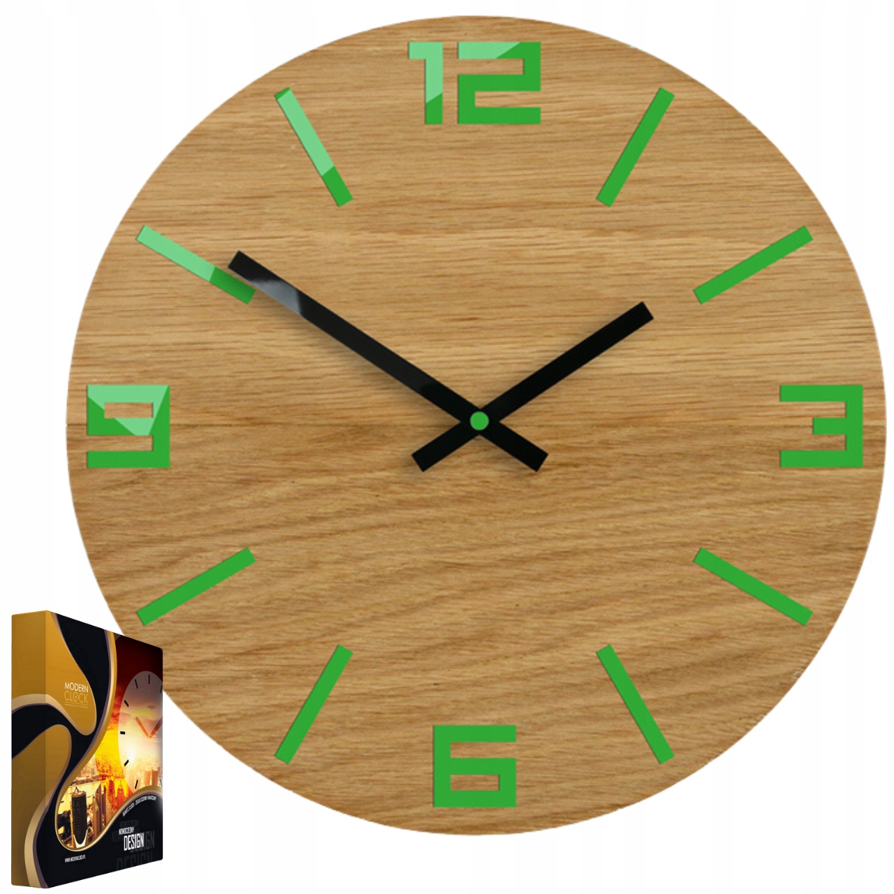 Akrylové nástěnné hodiny Quartzový mechanismus Arabic Wood Green Kulatý