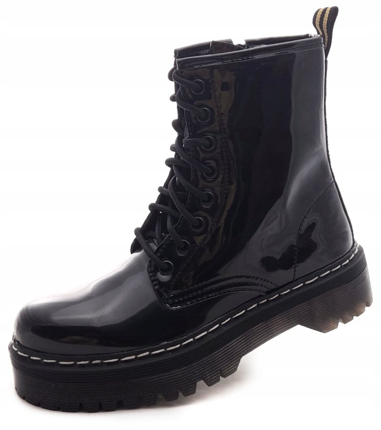 Workery kotníkové boty trapery černé Laky dámské Na Vyšší Podrážce NC1195