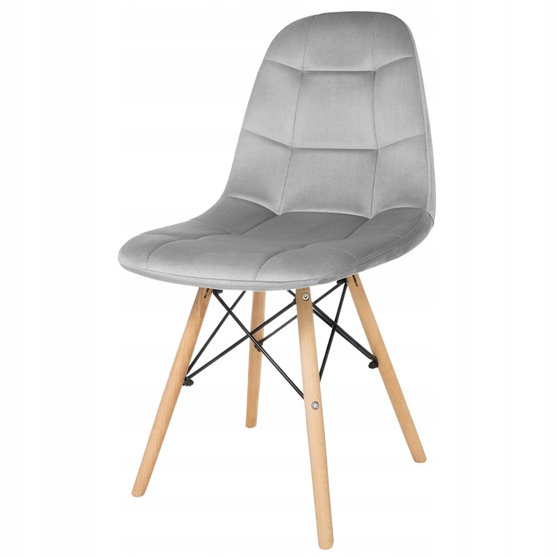 KRZESŁO DO SALONU JADALNI WELUROWE TAPICEROWANE SZARE PIKOWANE WELUR LOFT Wysokość siedziska 44 cm
