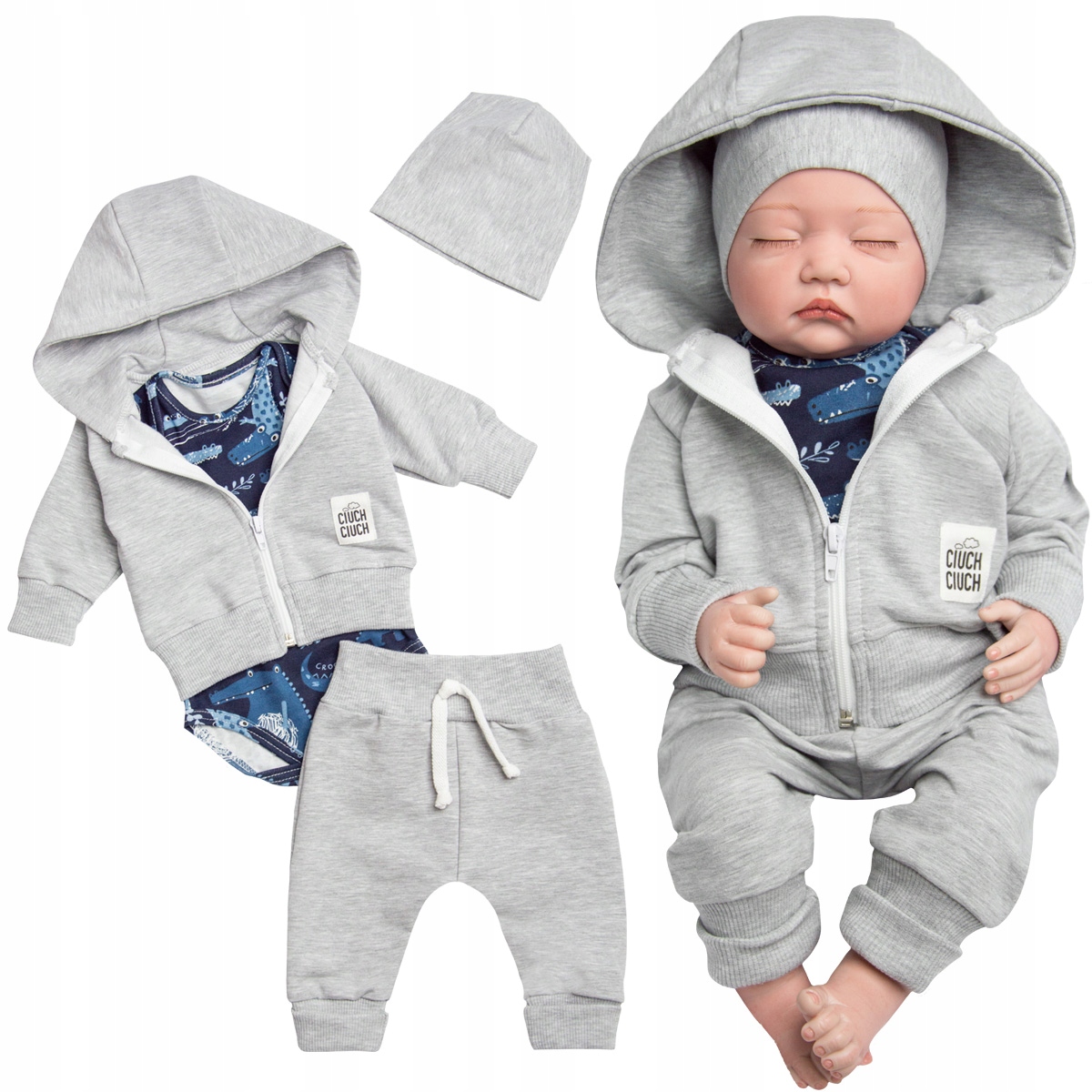 

Komplet Niemowlęcy 4 el. dresik czapka body 86
