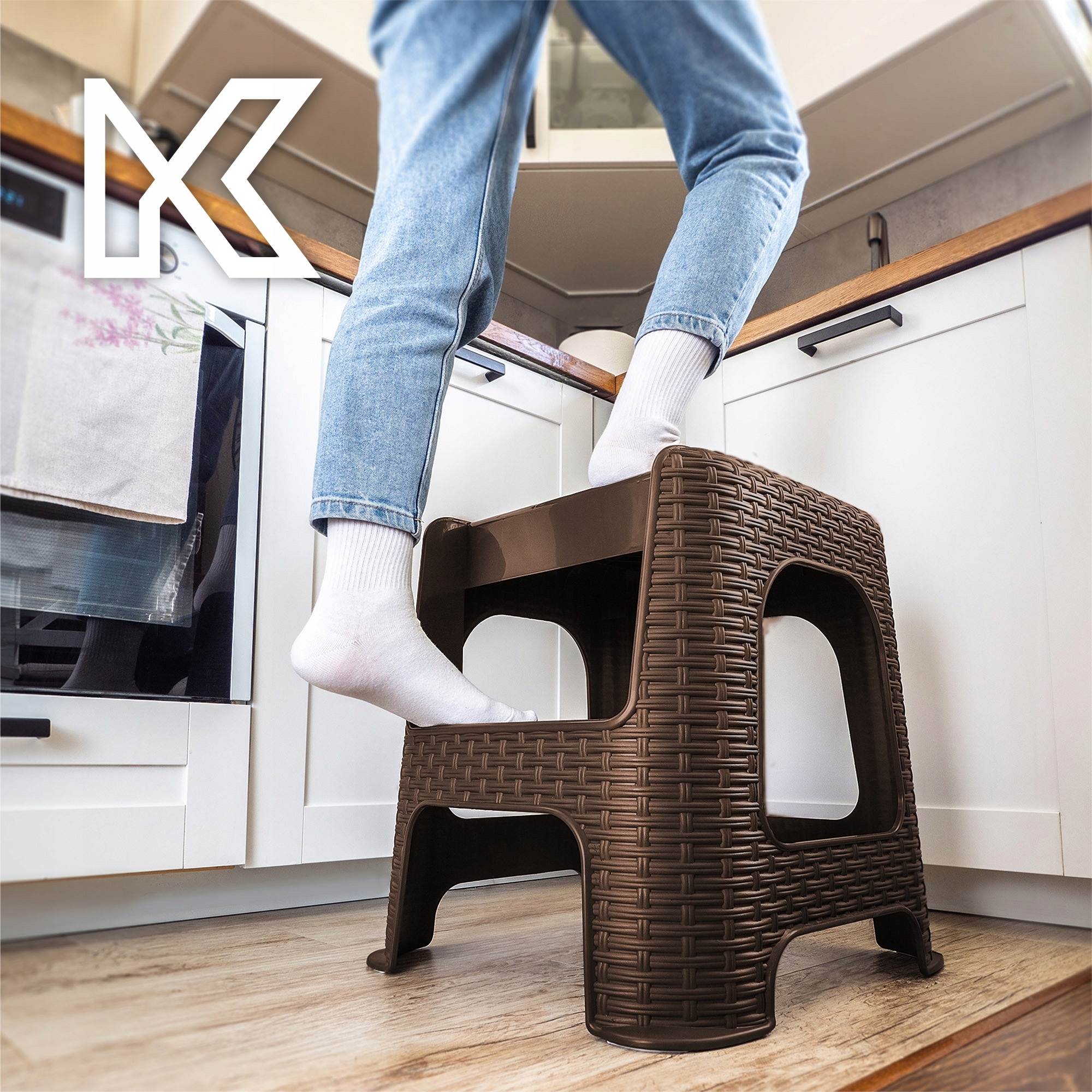 TABORET STOŁEK KUCHENNY DRABINKA SOLIDNY ANTYPOŚLIZGOWY ZE SCHODKIEM 160kg Stan opakowania oryginalne