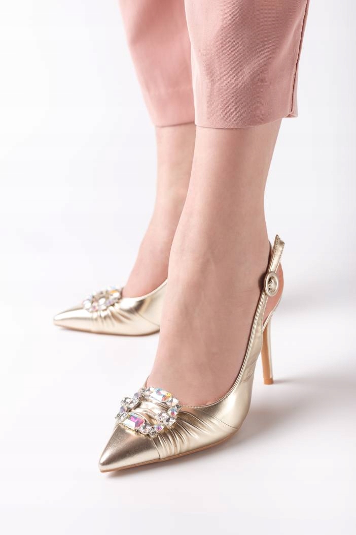 ZŁOTE BUTY NA SZPILCE WESELE ŚLUB 39 J782 Rozmiar 39