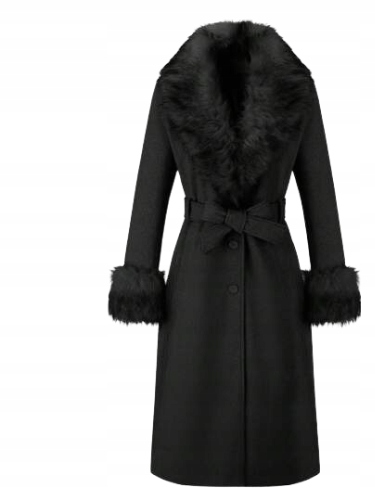 Shein Dámský Černý Kabát S Kožešinou MIDI XXL Lyh