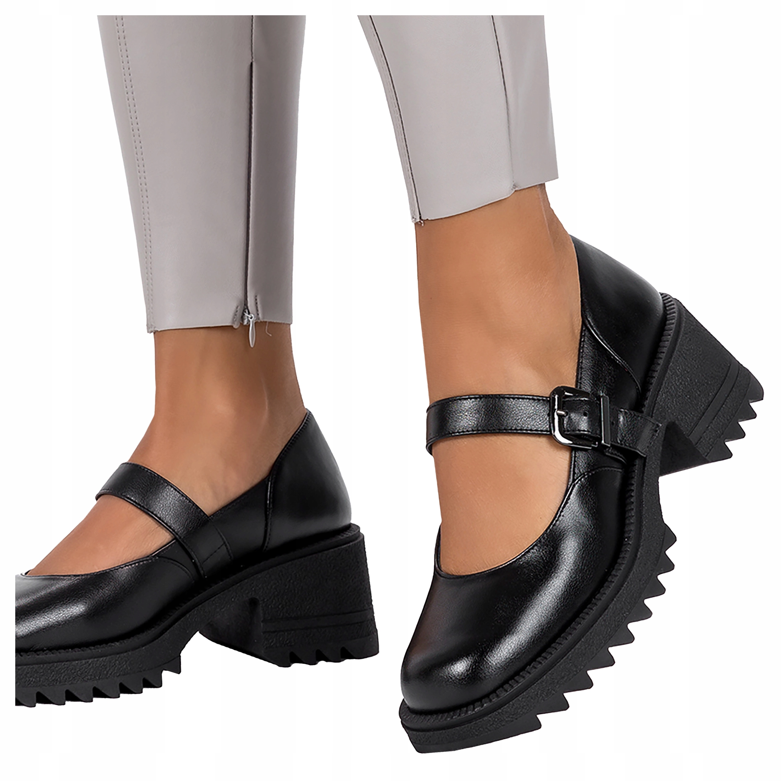 Dámské kožené Polobotky Mary Jane Na Platformě Černé Polský Výrobek vel. 41