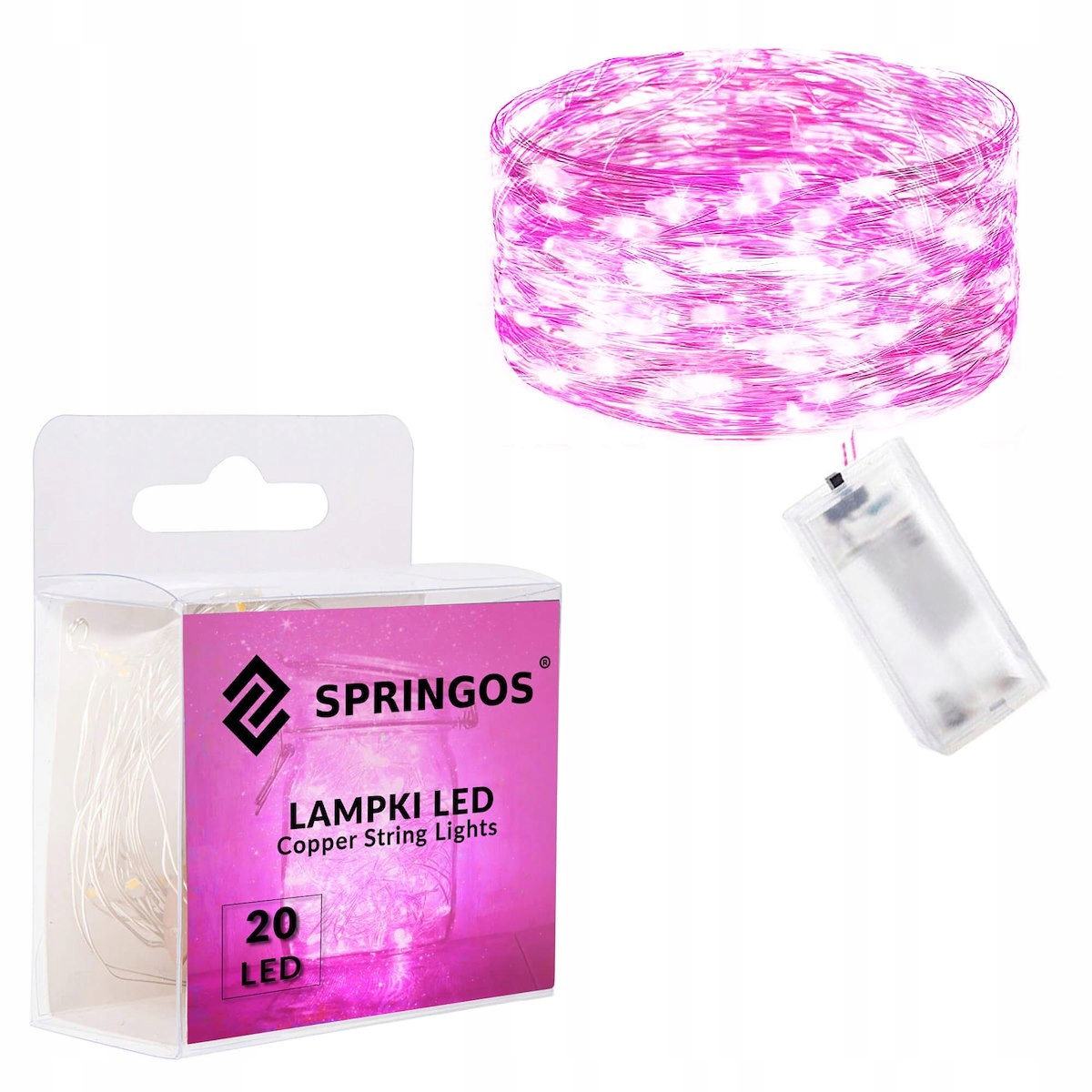 LAMPKI 20 LED DRUCIKI OŚWIETLENIE CHOINKOWE RÓŻOWE NA BATERIE MIKRO