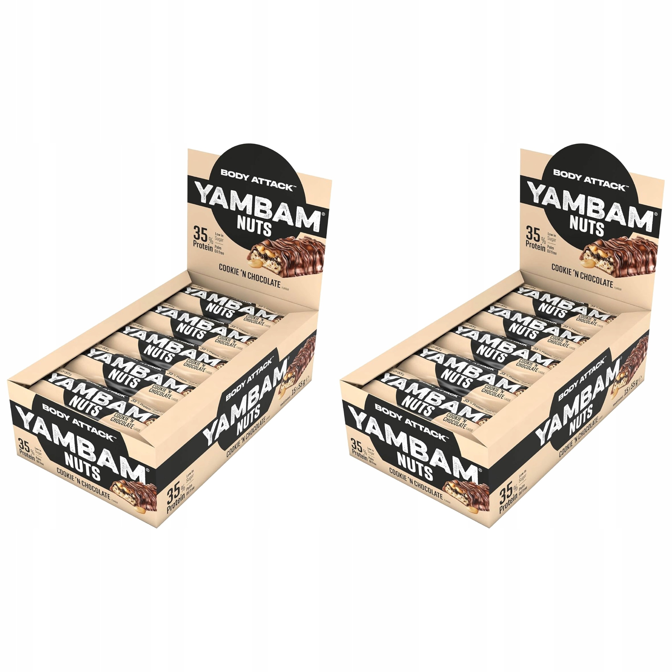 2x Proteinová Tyčinka 30% Protein Yambam Cookie'N Chocolate 55 g x 15 g Body Attac