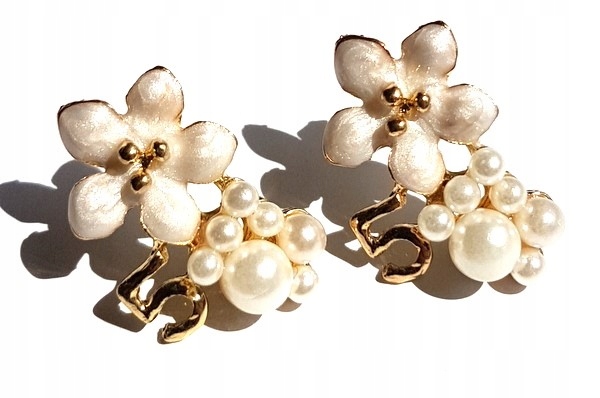 

Kolczyki złote kwiaty i perełki