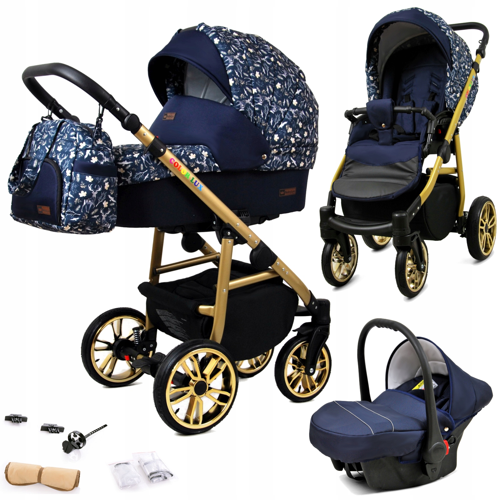 Wózek dziecięcy 3w1 BabyLux Colorlux Gold spacerowy gondola fotelik torba