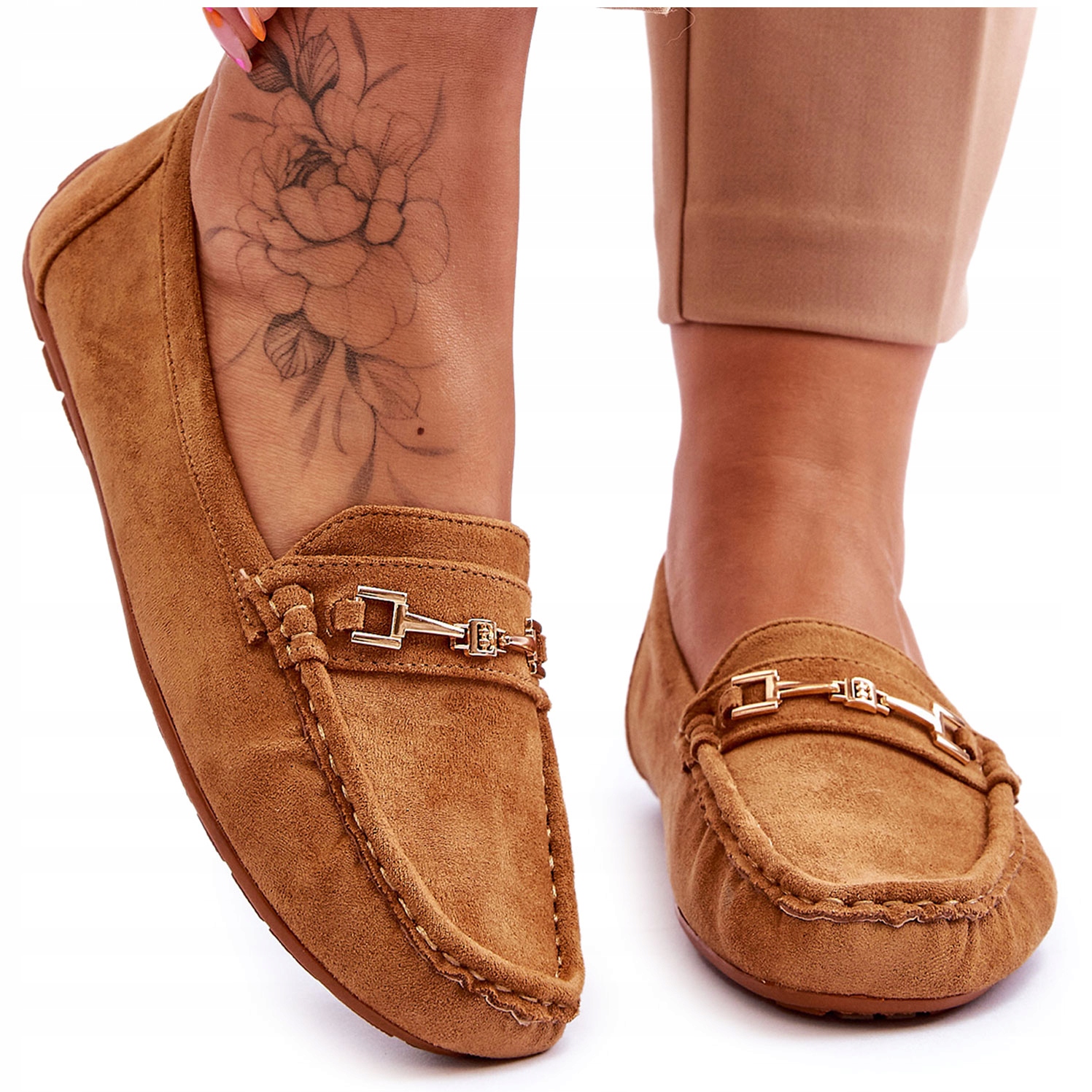 

Zamszowe Mokasyny Z Ozdobą Brązowe Eleina 37