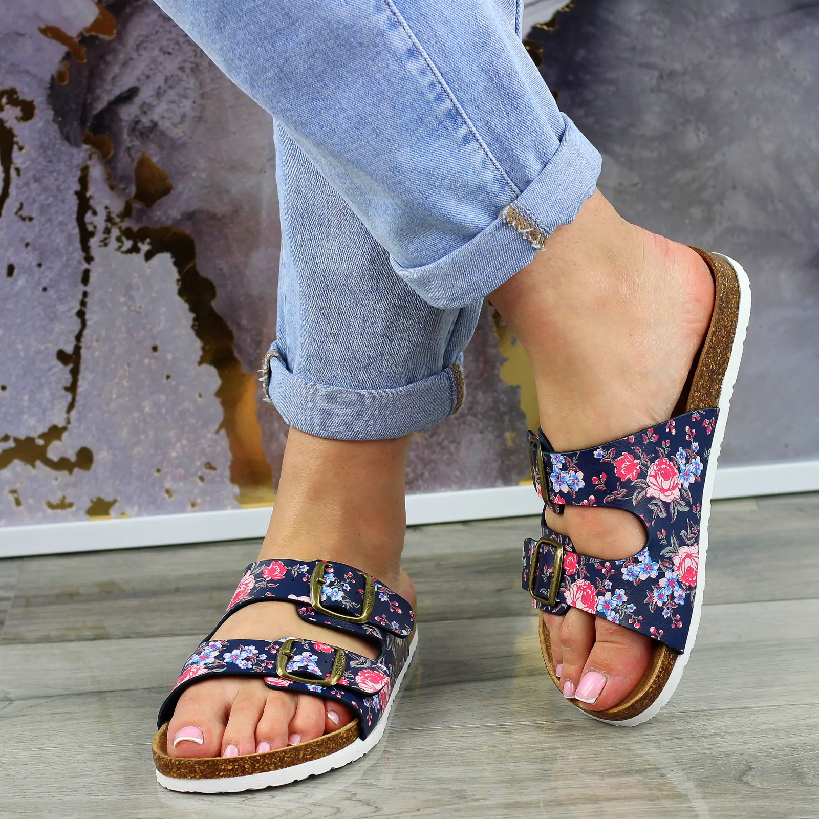 SKÓRZANE PROFILOWANE MEDYCZNE BIO KLAPKI W KWIATY6 Rozmiar 36