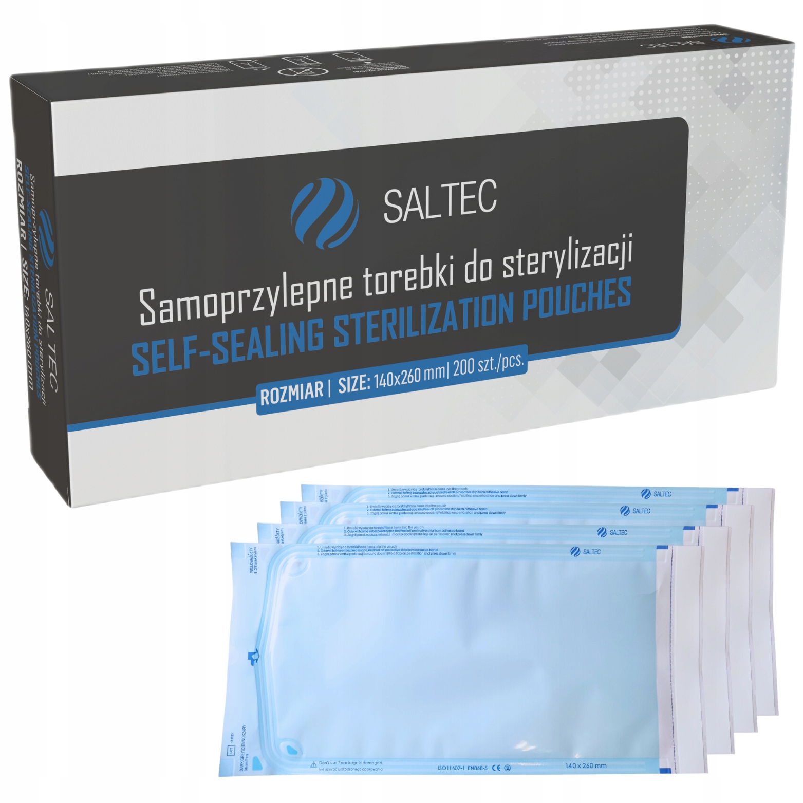 SALTEC автоклав стерилизации сумки 140X260 мм самоклеющиеся 200 шт