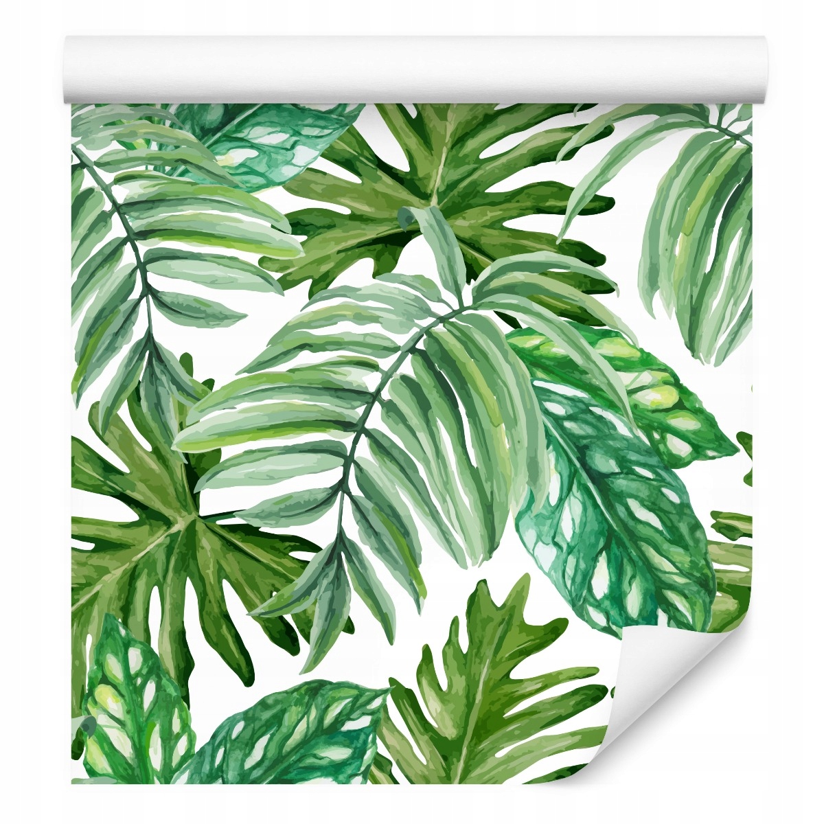 Tapeta do obývacího pokoje malovaná tropickými listy zeleň