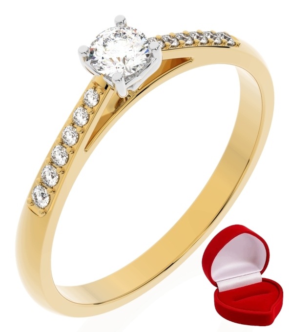 Zlatý Prstýnek 585 14k Diamant Brylant 0,14 ct R17