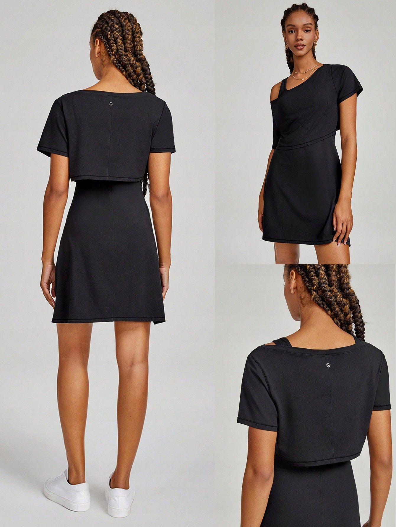 Komplet Sportowy Treningowy Czarny Sukienka Top Glowmode S 36