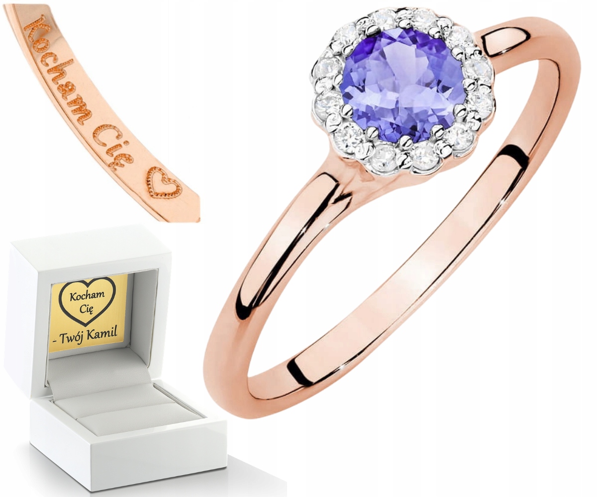 Růžové Zlato Prstýnek S Tanzanitem A Brilianty Zlato 585 Dárek Gravírování