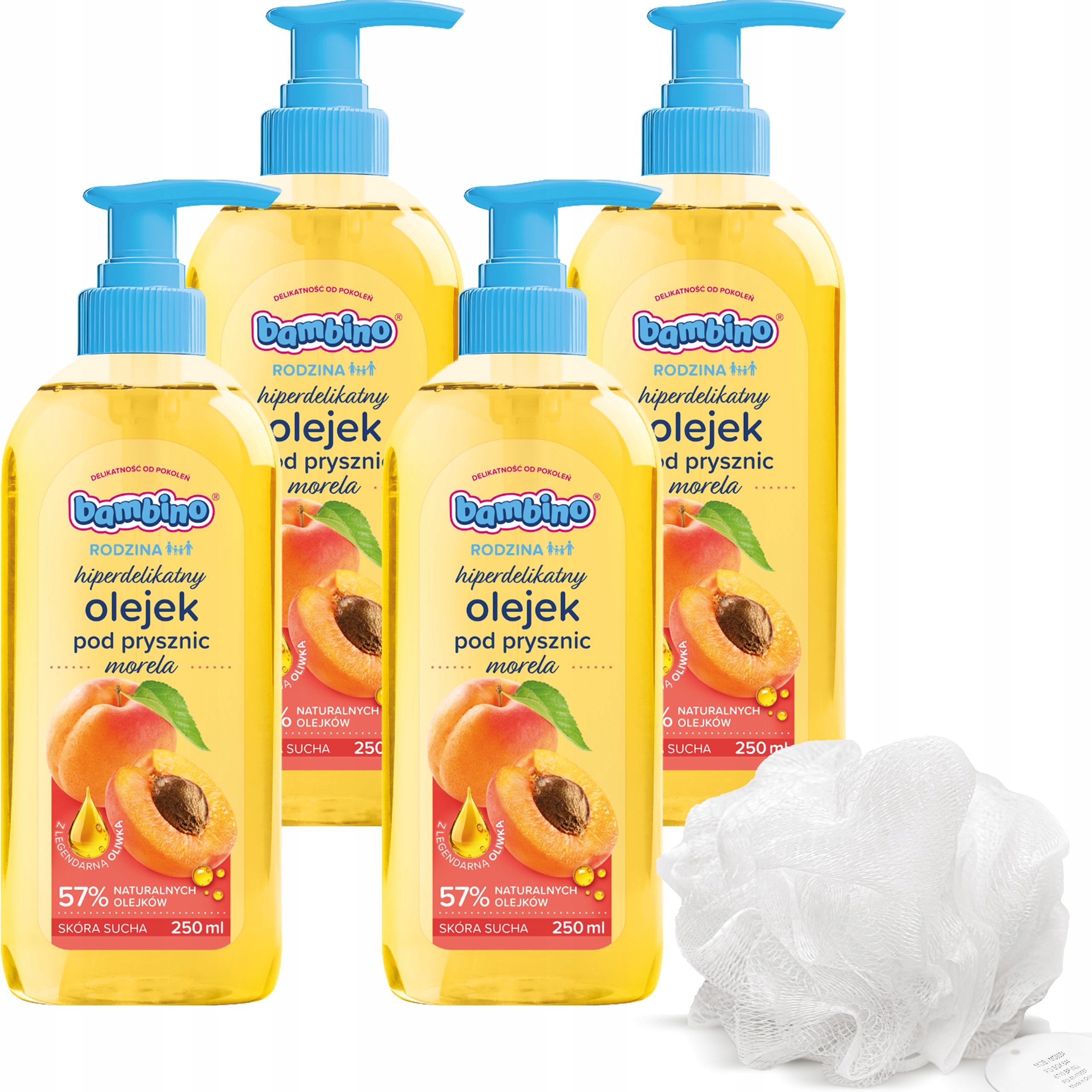 4 x Bambino Rodzina Olejek pod prysznic morela, hiperdelikatny, 250 ml