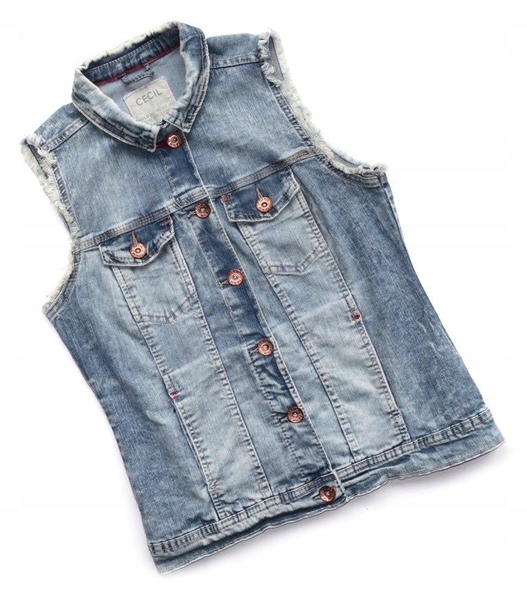 CECIL S 36 JEANSOWA KAMIZELKA POSTRZĘPIONA VINTAGE OLDCHOOL LUŹNA STYLOWA