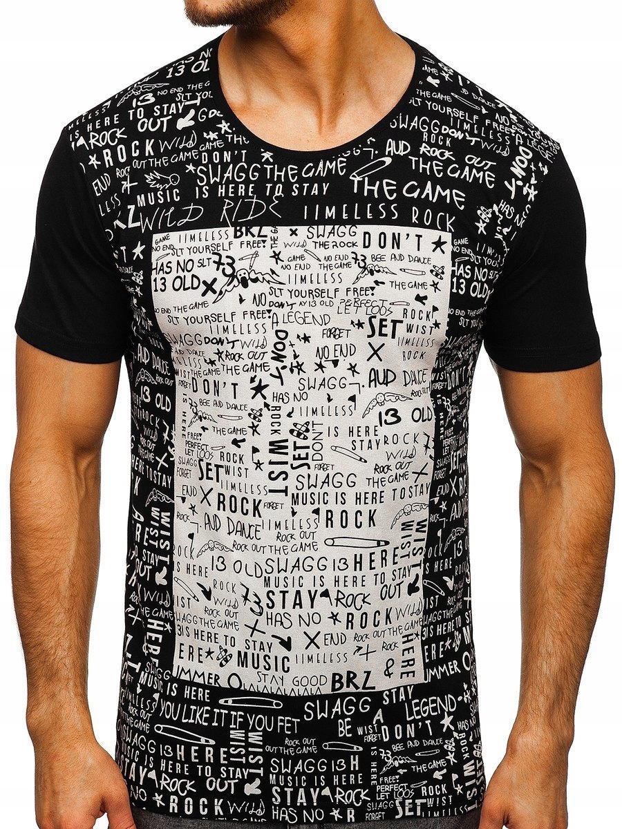 

T-shirt Męski Z Nadrukiem Czarny 1173 Rozmiar_l