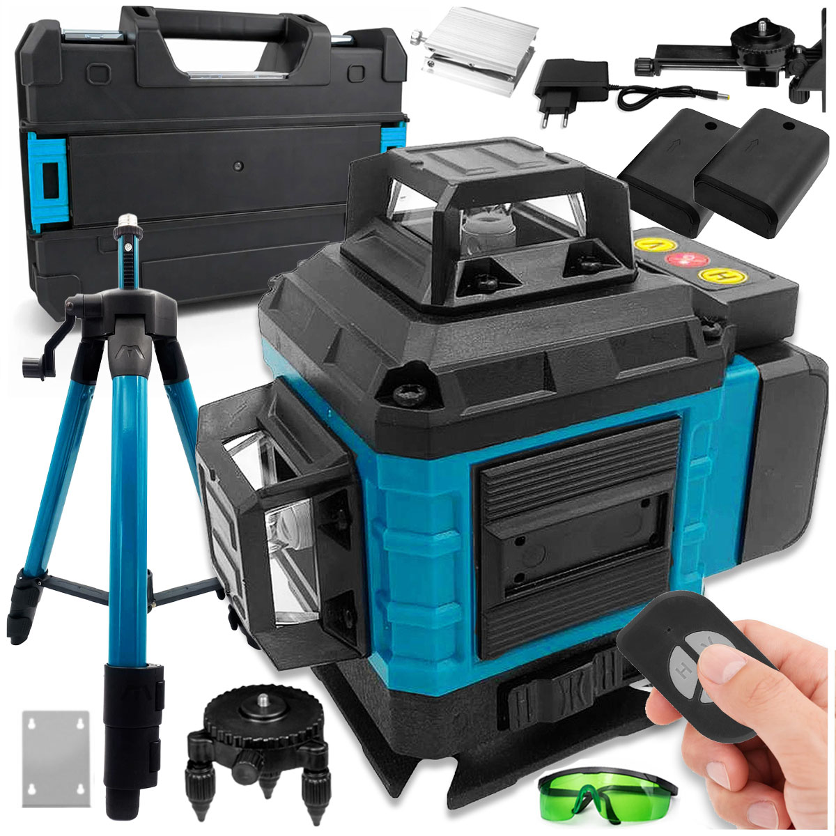 Laserová Vodováha 4D Křížový Laser 16 Linií 360 Zelená Sada Stativů