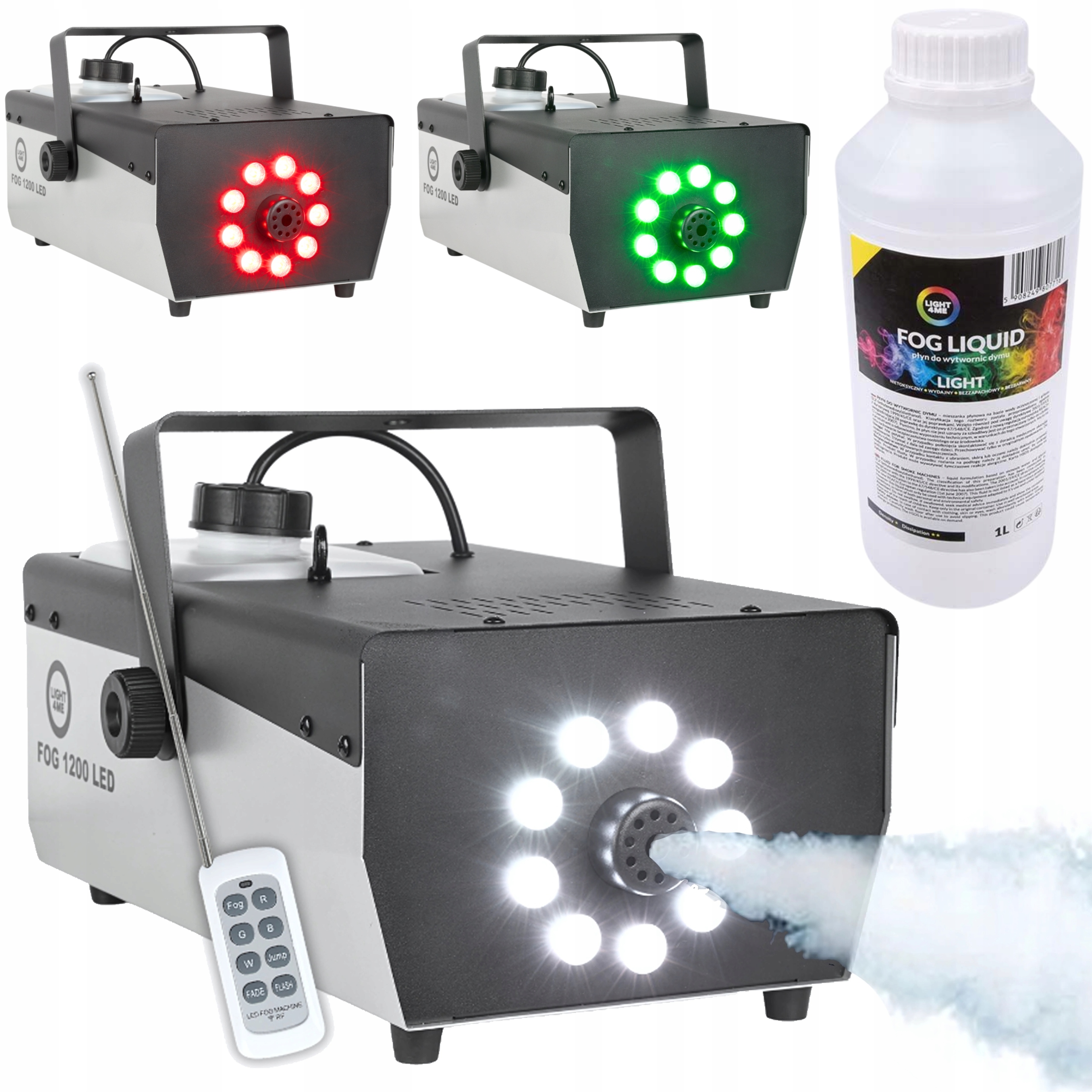 Generátor Dymu Hmla Dymovač 9 Led Diód Rgbw LIGHT4ME Fog 1200W Diaľkový Ovládač Kvapalina