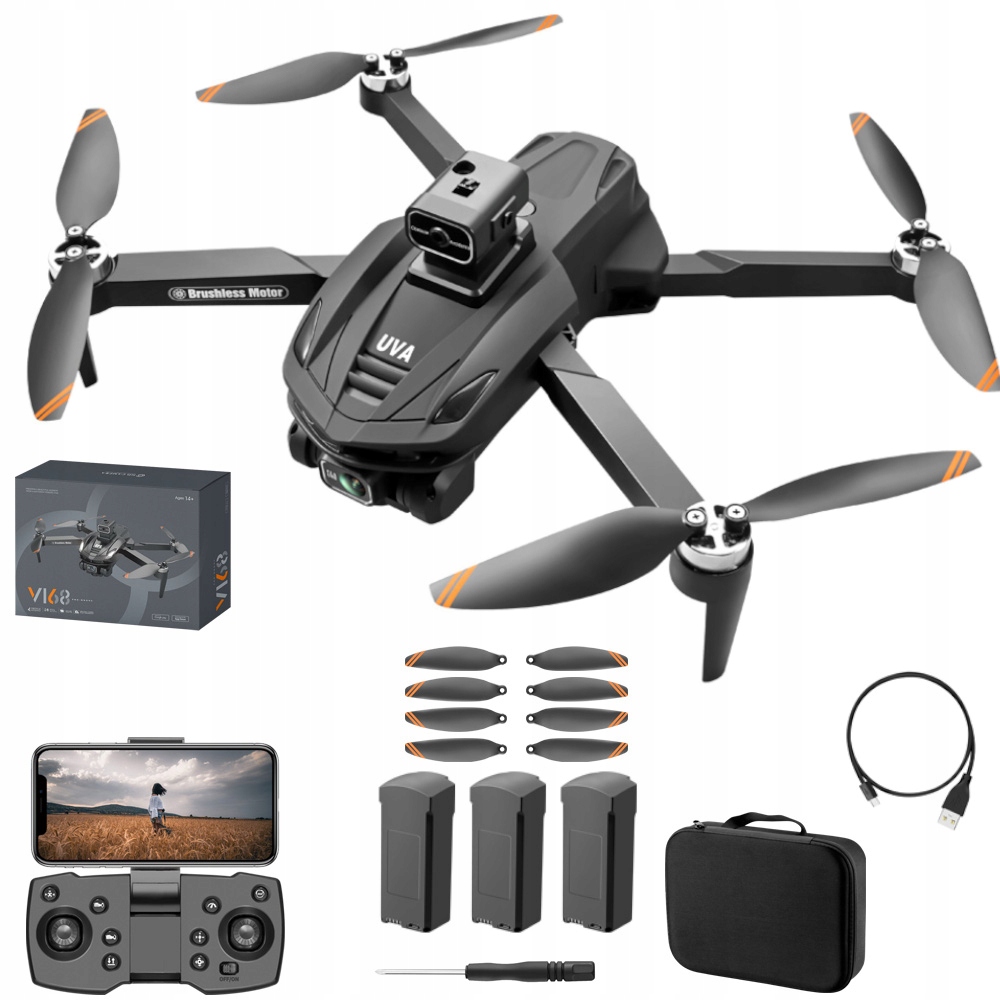 Dron S Kamerou V168 WiFi Gps Dosah 3000 M, Wifi Fpv 360 ° 3 Baterie