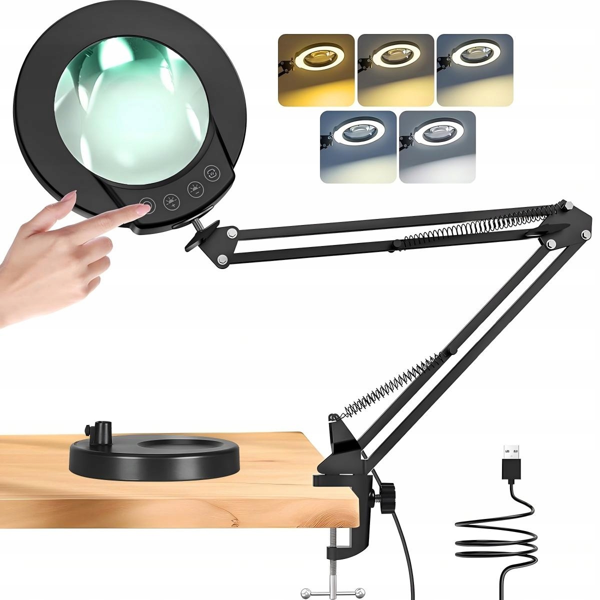 LAMPA Z LUPĄ KOSMETYCZNA SZKŁO POWIĘKSZAJĄCE LAMPKA BIURKOWA KREŚLARSKA 10X