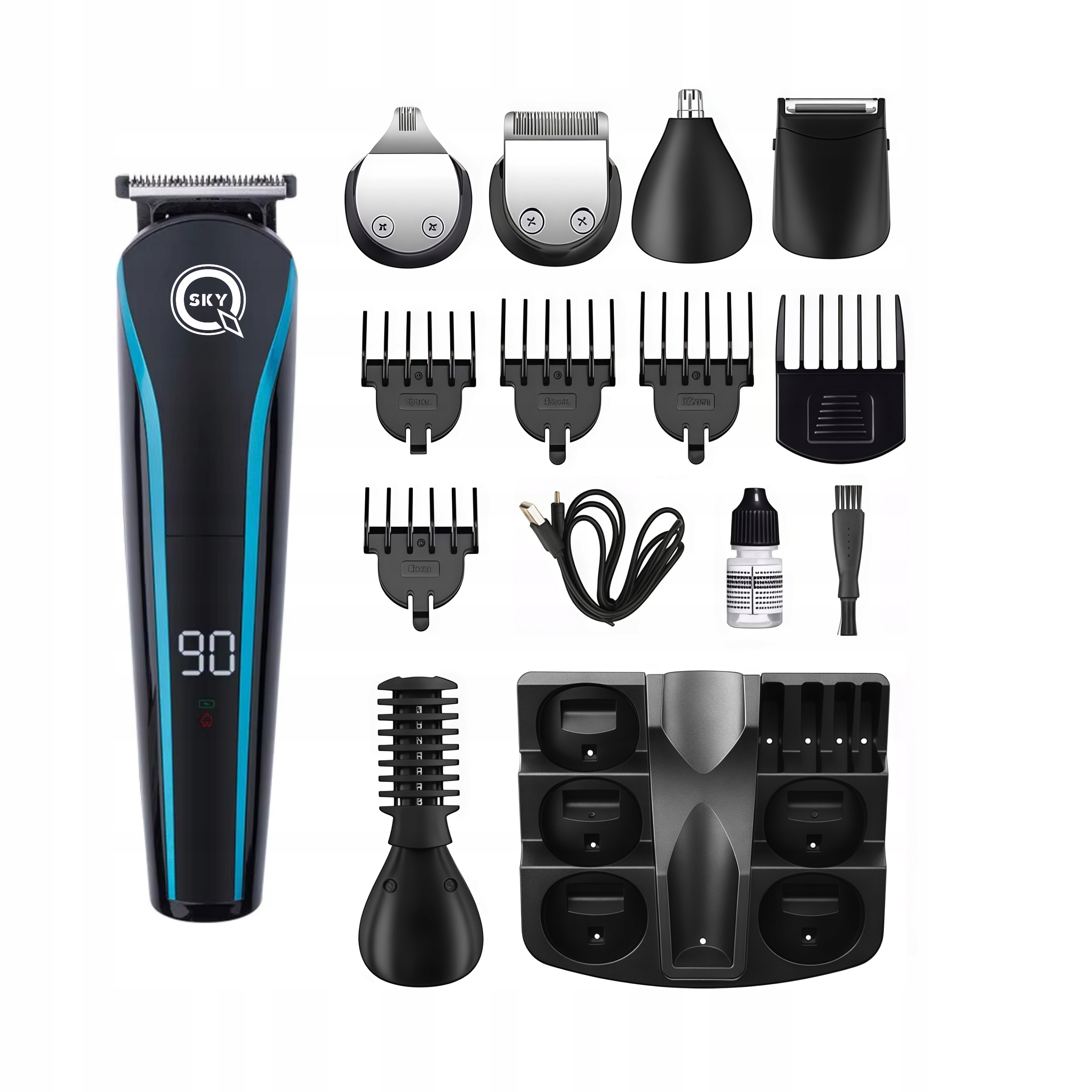 Zestaw Golarka Trymer 6W1 Do Włosów Uszu Nosa Brody Maszynka Do Strzyżenia