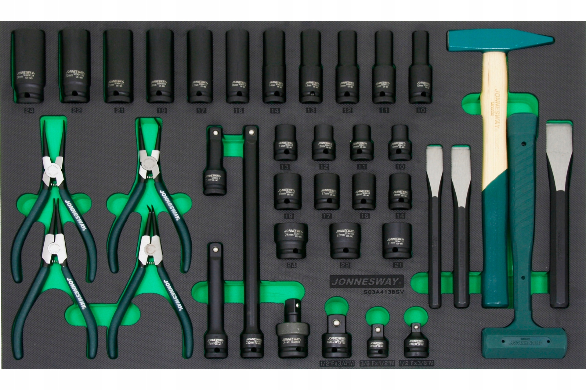 Zestaw 38szt. narzędzi we wkładce EVA Jonnesway S03A4138SV