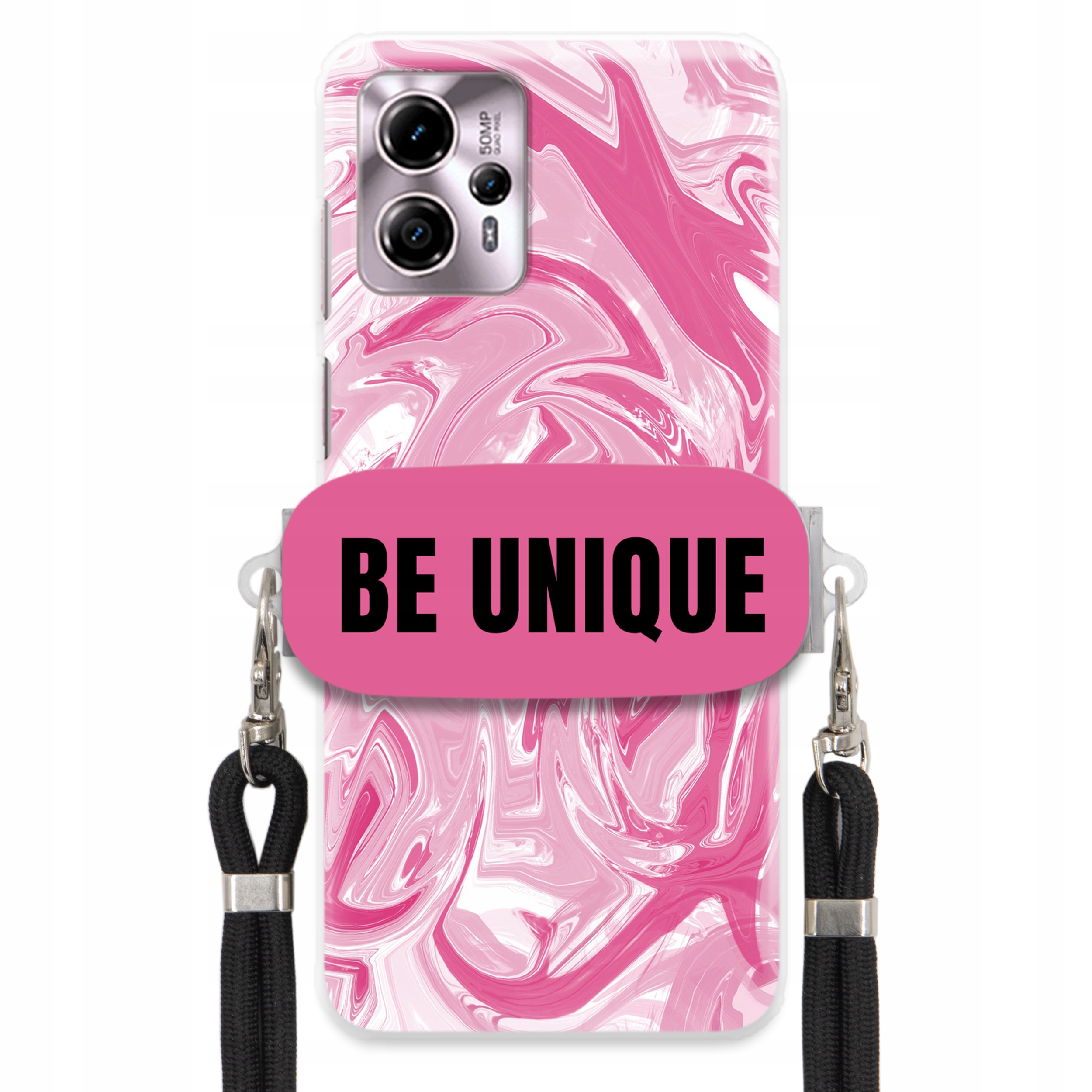 Puzdro na Motorola G13 držiak na šnúrku Čierna Ružová Mramor Be Unique