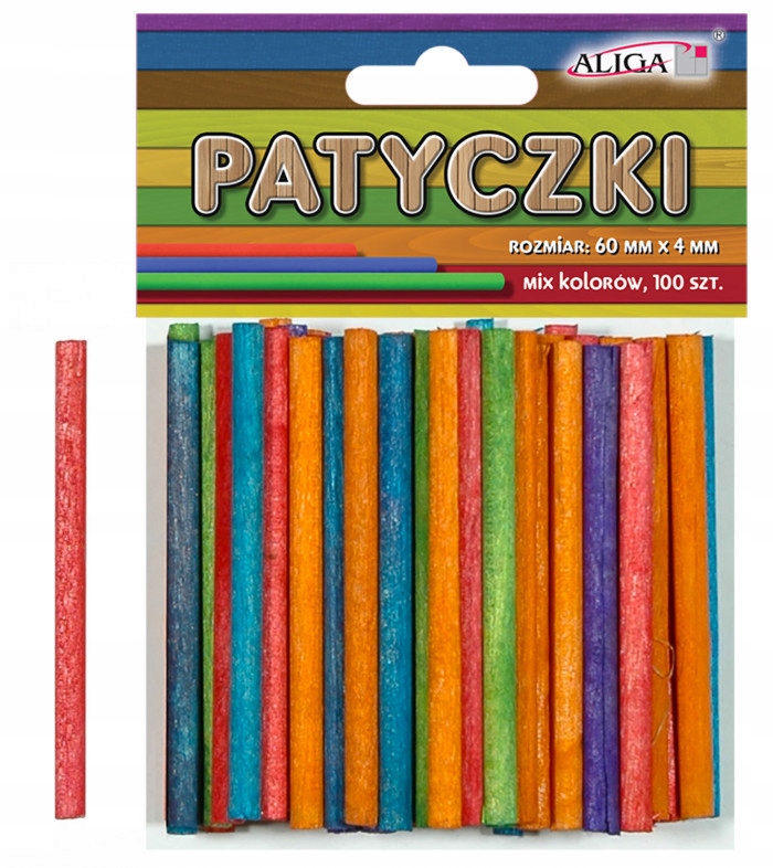 patyczki okrągłe drewniane 100szt. MIX KOLOR 60mm x 4mm    PK-0159 — 2