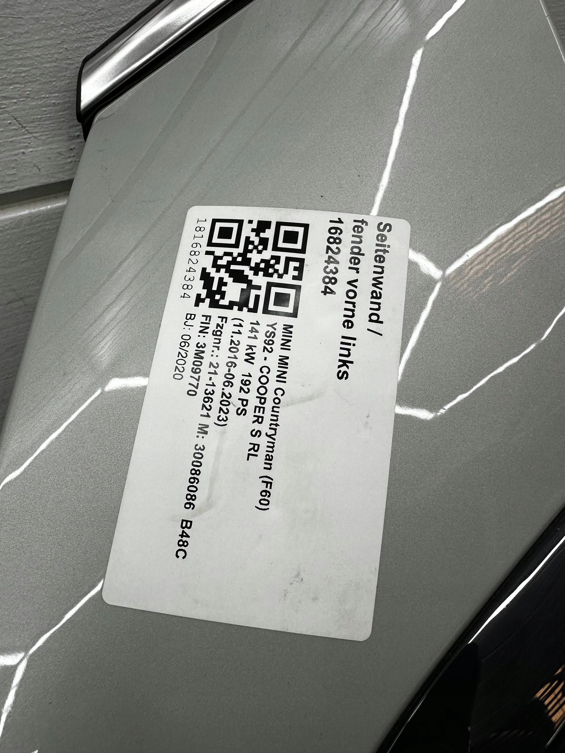 fender front side left Mini Cooper Countryman F60 7449377
