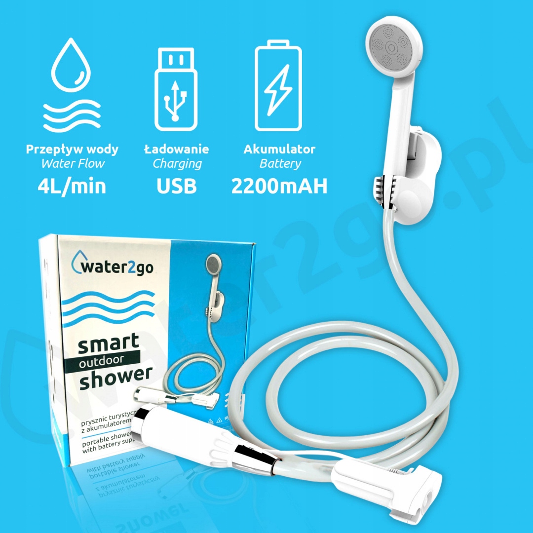 Prysznic turystyczny kempingowy bezprzewodowy z akumulatorem Water2go Pojemność inna