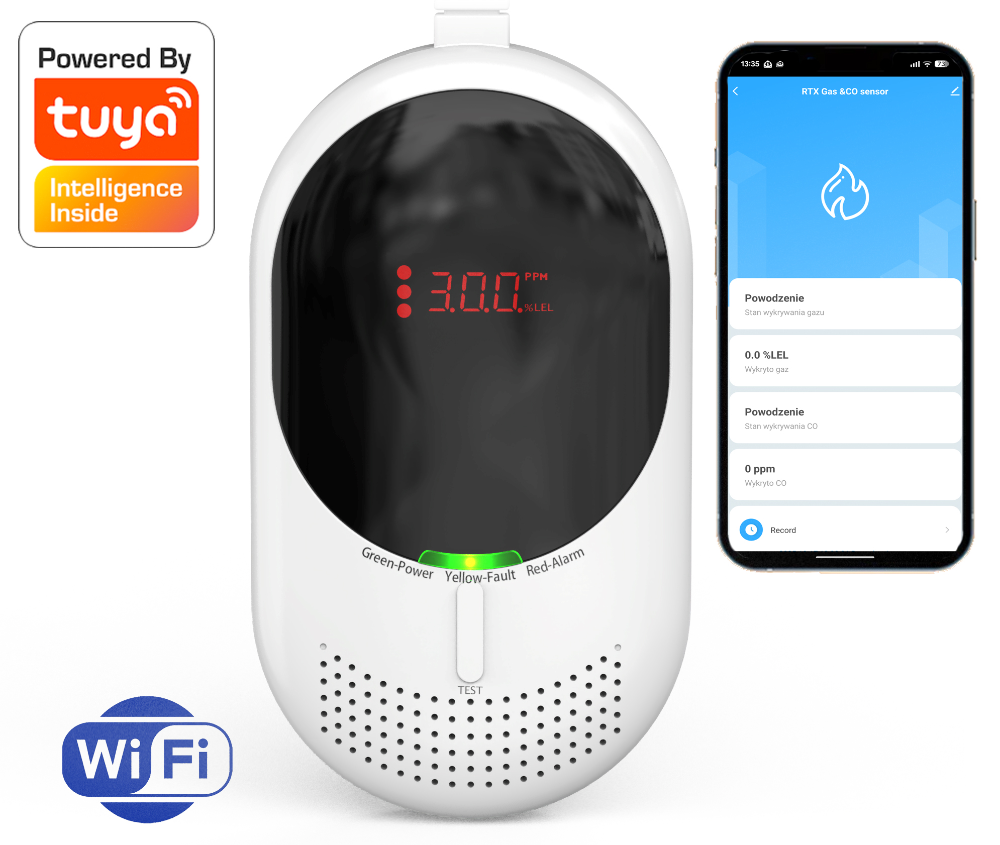 Detektor Plynu a čadu 2v1 Detektor oxidu uhelnatého Co Tuya Wifi Certifikovaný