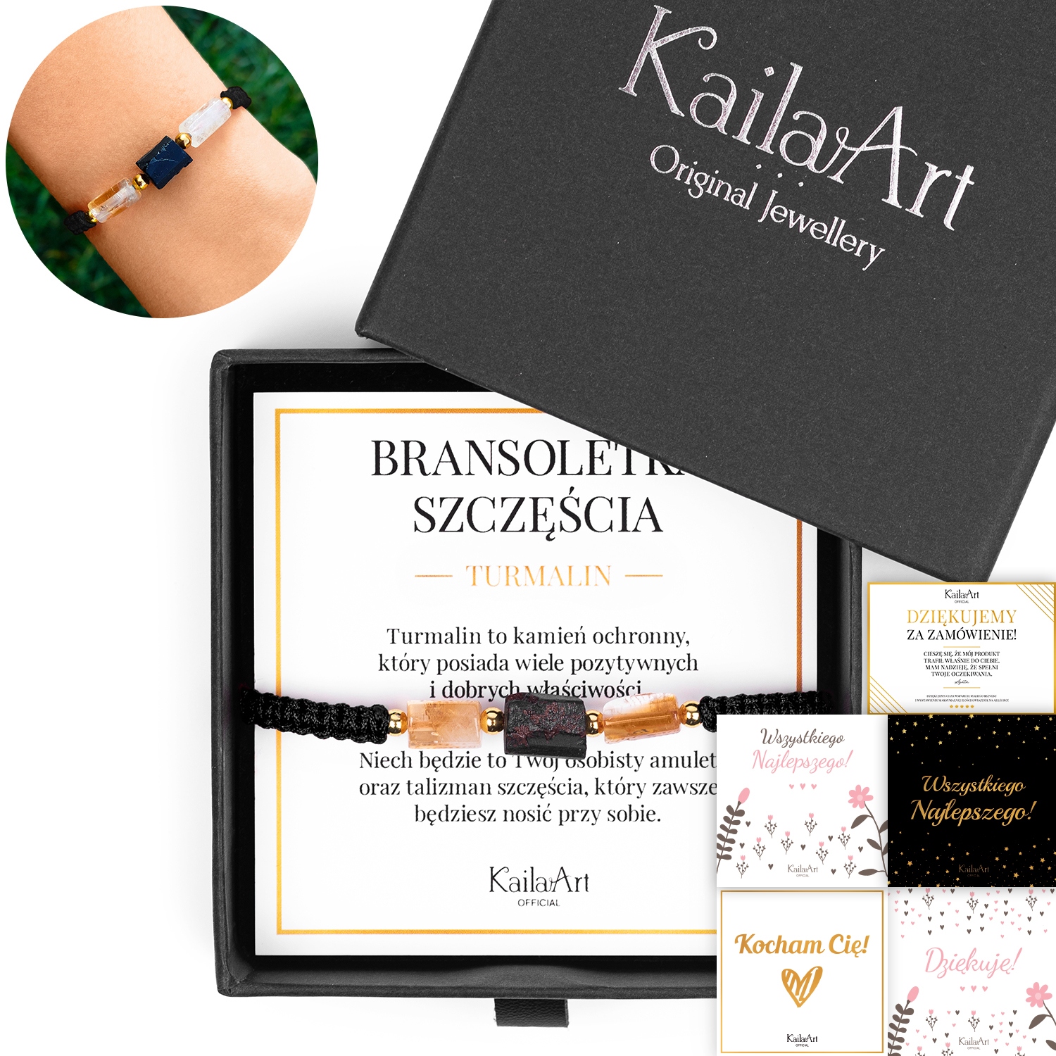 Bransoletka Czarny Turmalin Cytryn Sznurkowa Biżuteria Z Kamieni Damska