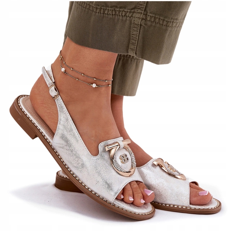 Elegantní Ploché Sandály S Ozdobou S.barski KV51-003 Stříbrné 37