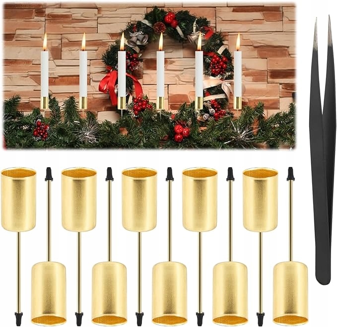 ZESTAW 10 ŚWIECZNIKÓW Z PĘSETĄ ŚWIECZNIK W STYLU RETRO