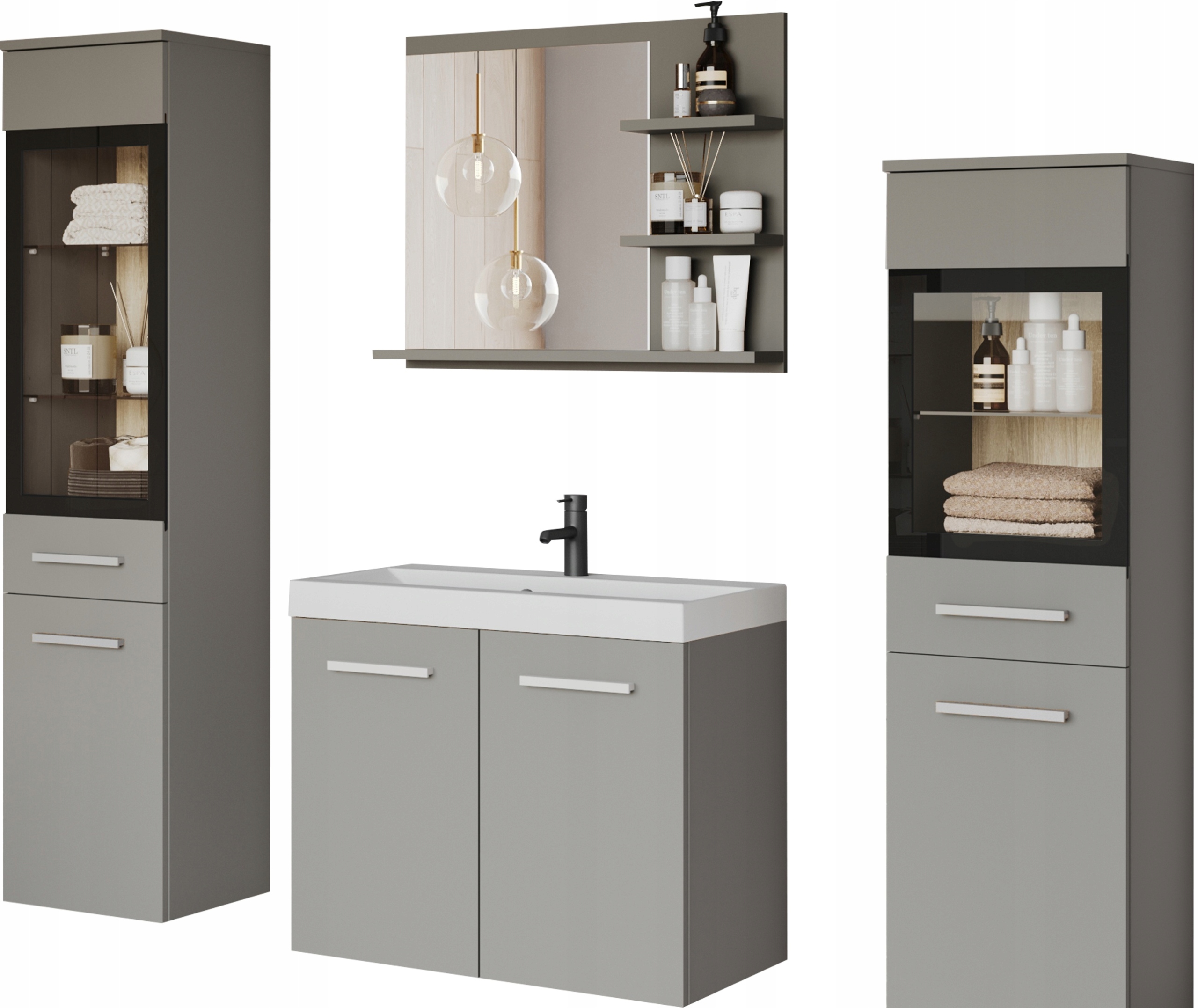 Meble łazienkowe MADRIT I, lustro, umywalka Szary Pallad