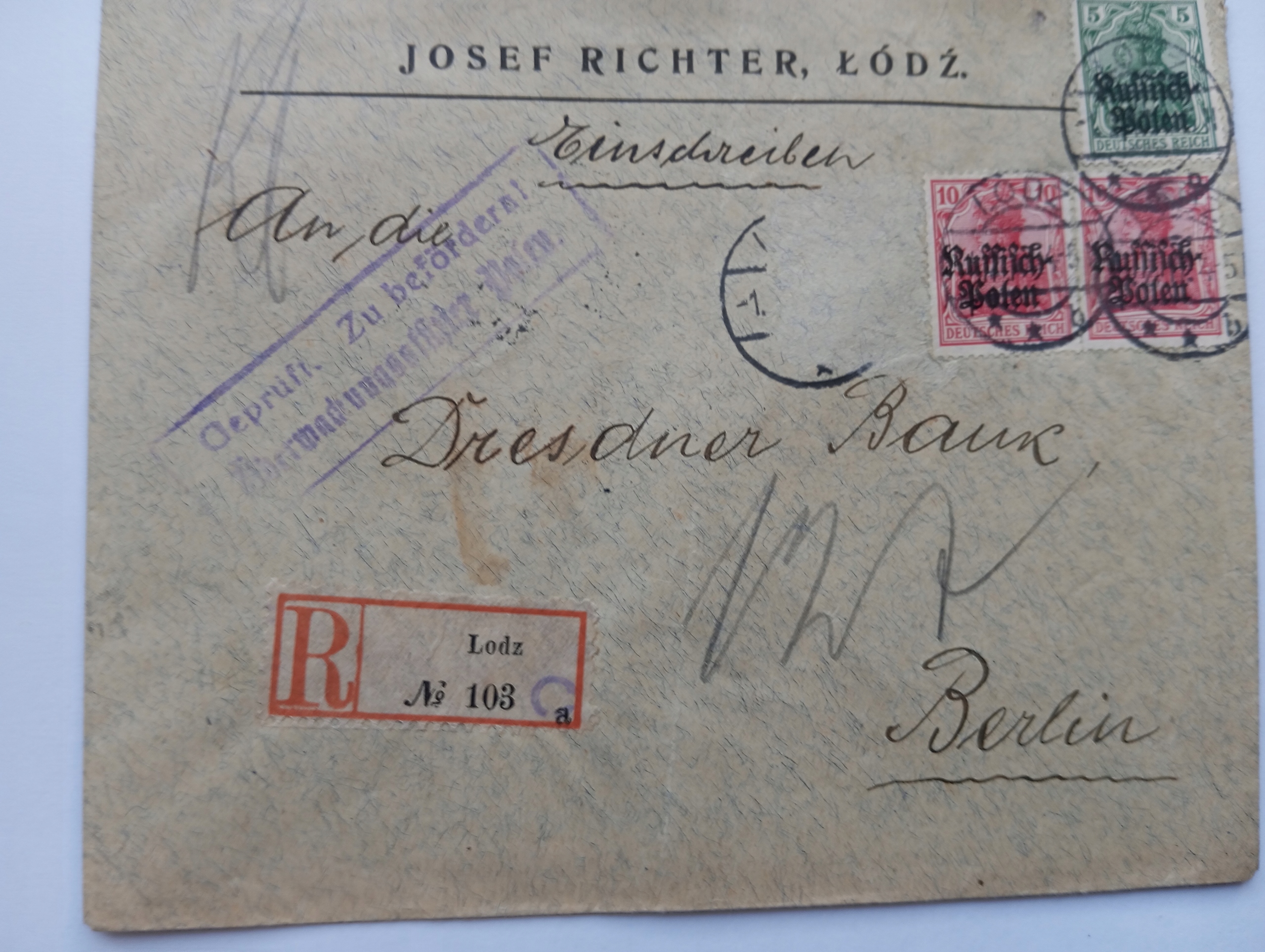 LIST POLECONY ŁÓDŹ BERLIN RUSSISCH POLEN 1917 W058