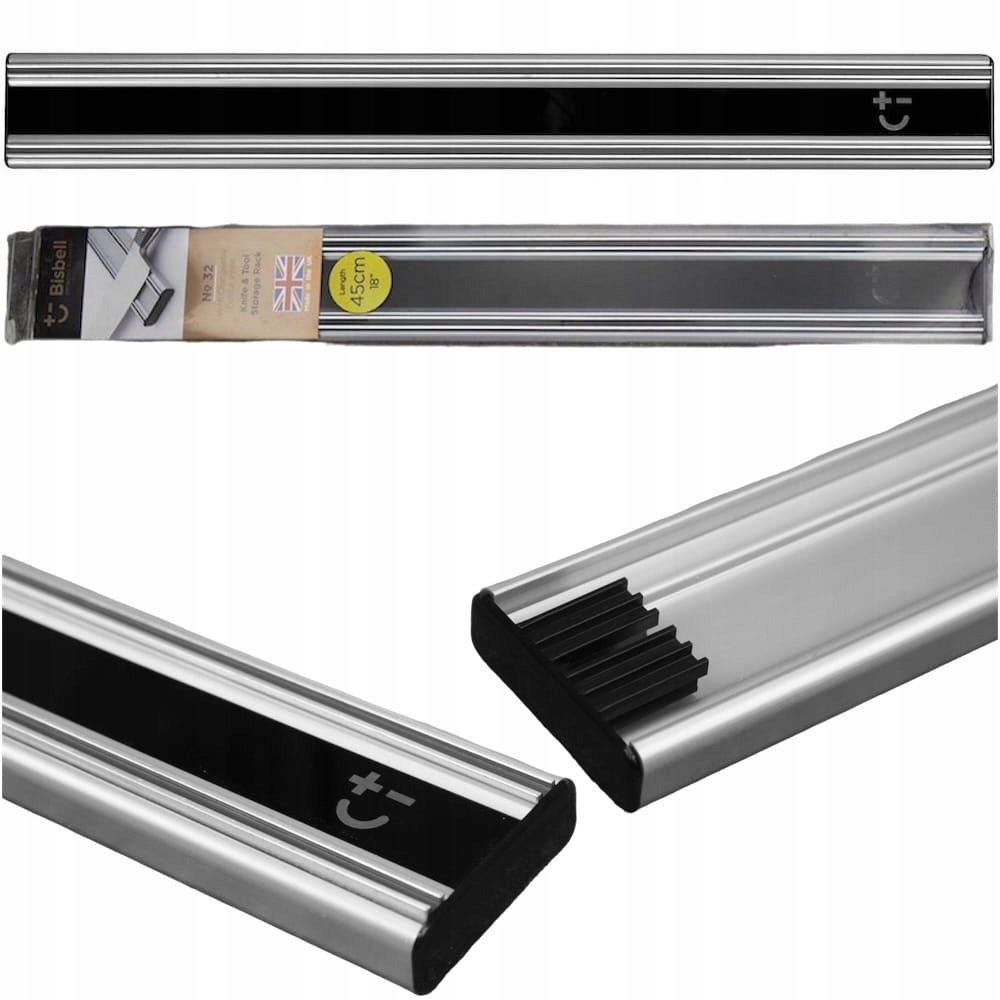 Bisbell Zrkadlová magnetická lišta na nože čierna 45 cm 450 mm BMKR32-45BK