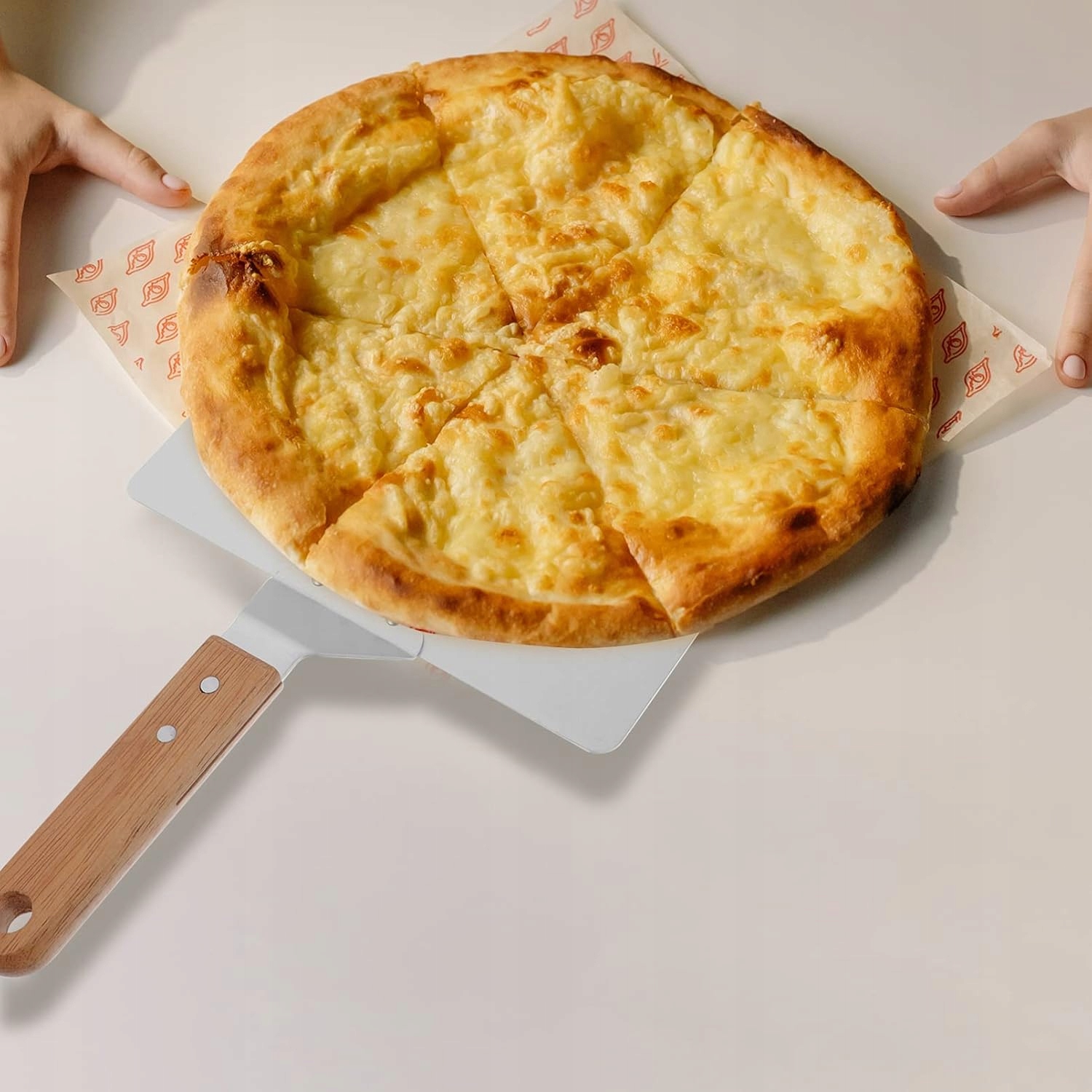 DUŻA ŁOPATA DO PIZZY CHLEBA SZUFLA TACA STAL NIERDZ. INOX KWADRATOWA 26 CM Długość 64 cm