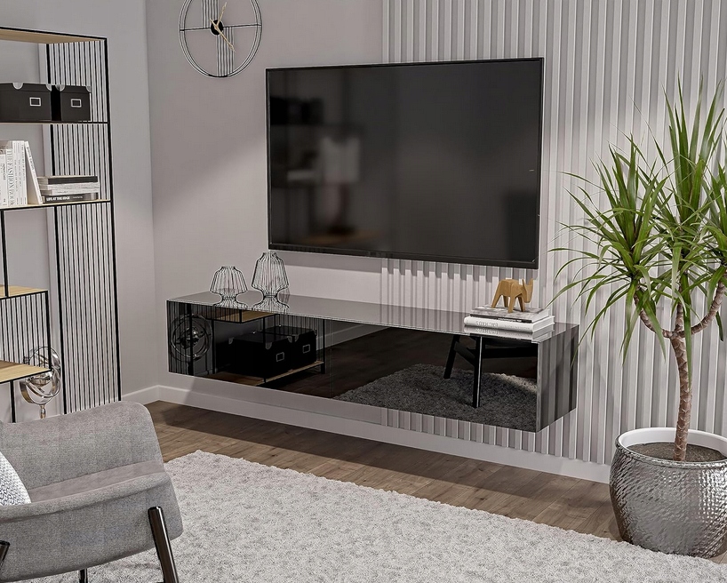 Nowoczesna Szafka RTV - Czarna Wysoki Połysk 180 cm Kolekcja Flex