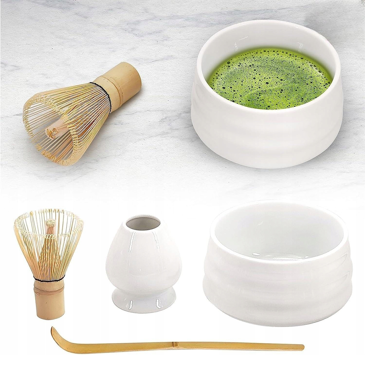 Levně 4KS Sada Nástrojů Pro Matchu Matcha Akcesoria Bambusové Keramické