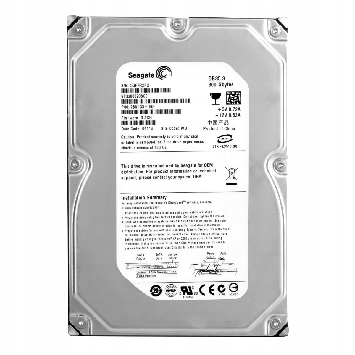 Seagate DB35.3 300GB 7.2K 8MB Sata II 3.5'' ST3300820SCE