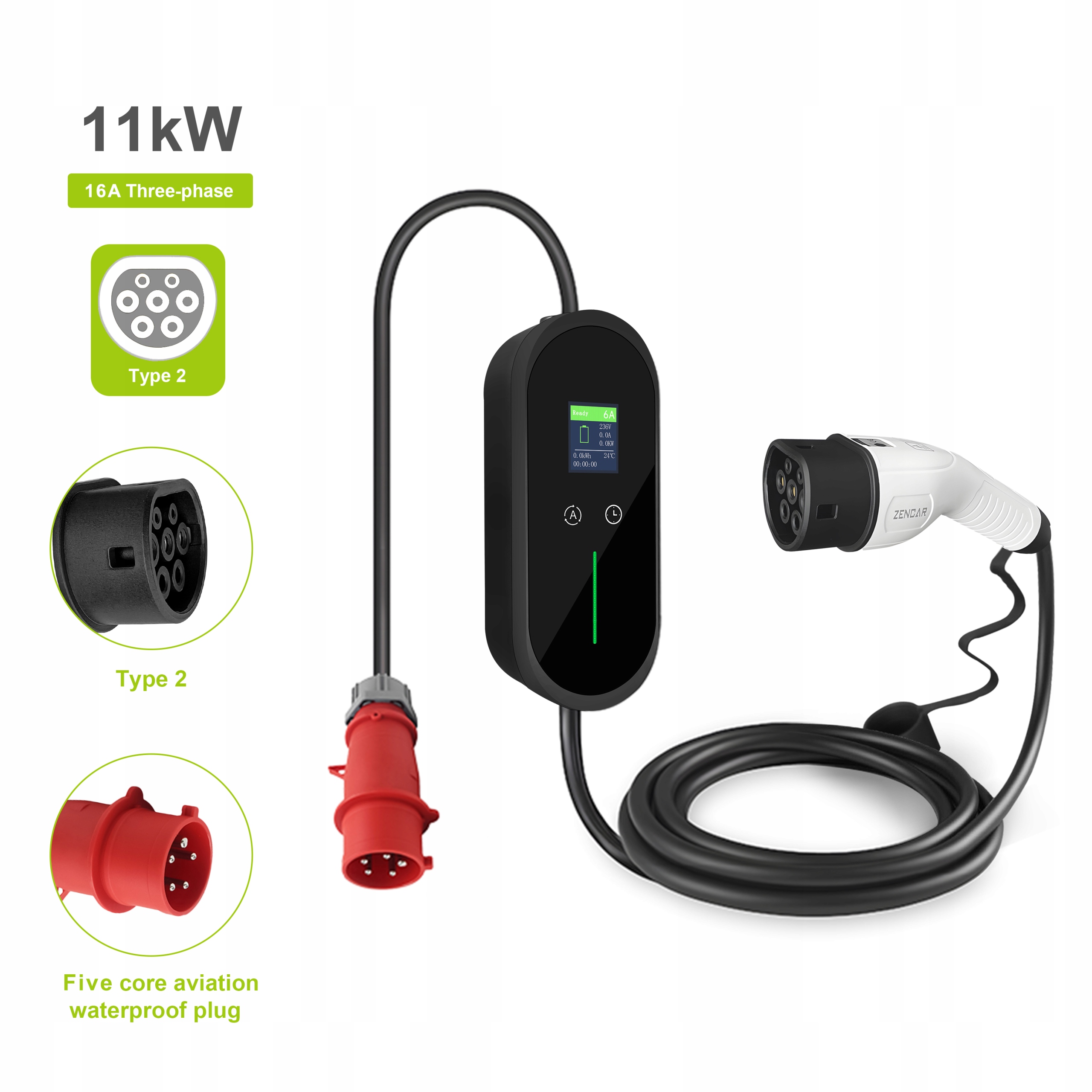 Nabíjačka Typ 2 Zencar F Evse 11KW 6-16A Aplikácia Konektor 16A Phev