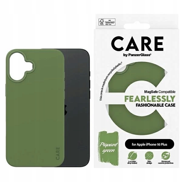 Pouzdro Care by PanzerGlass Fashion Case s MagSafe pro iPhone 16 Plus zelené