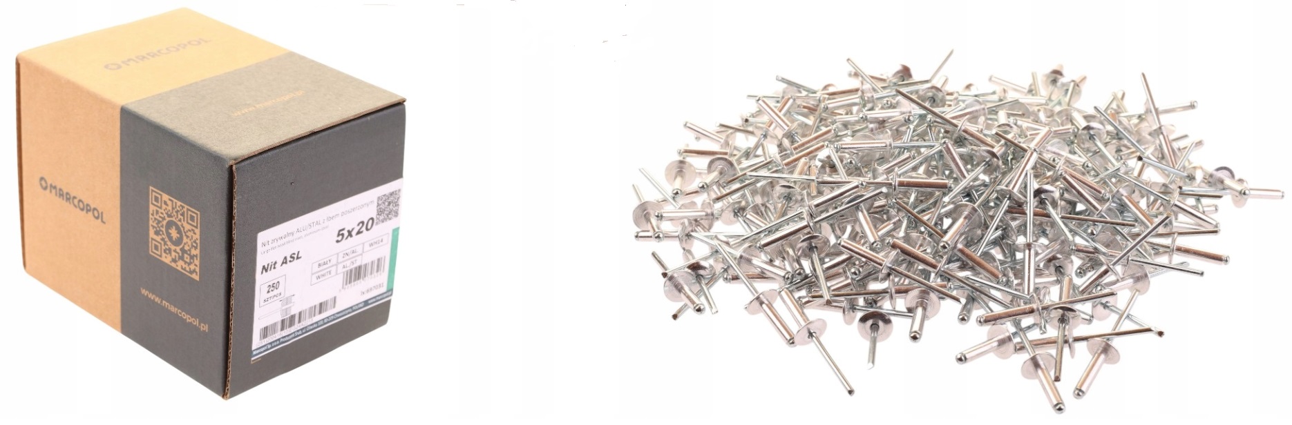Nity Zrywalne Alu/stal 5 x 20 mm z łbem poszerzanym opak. 250 szt.