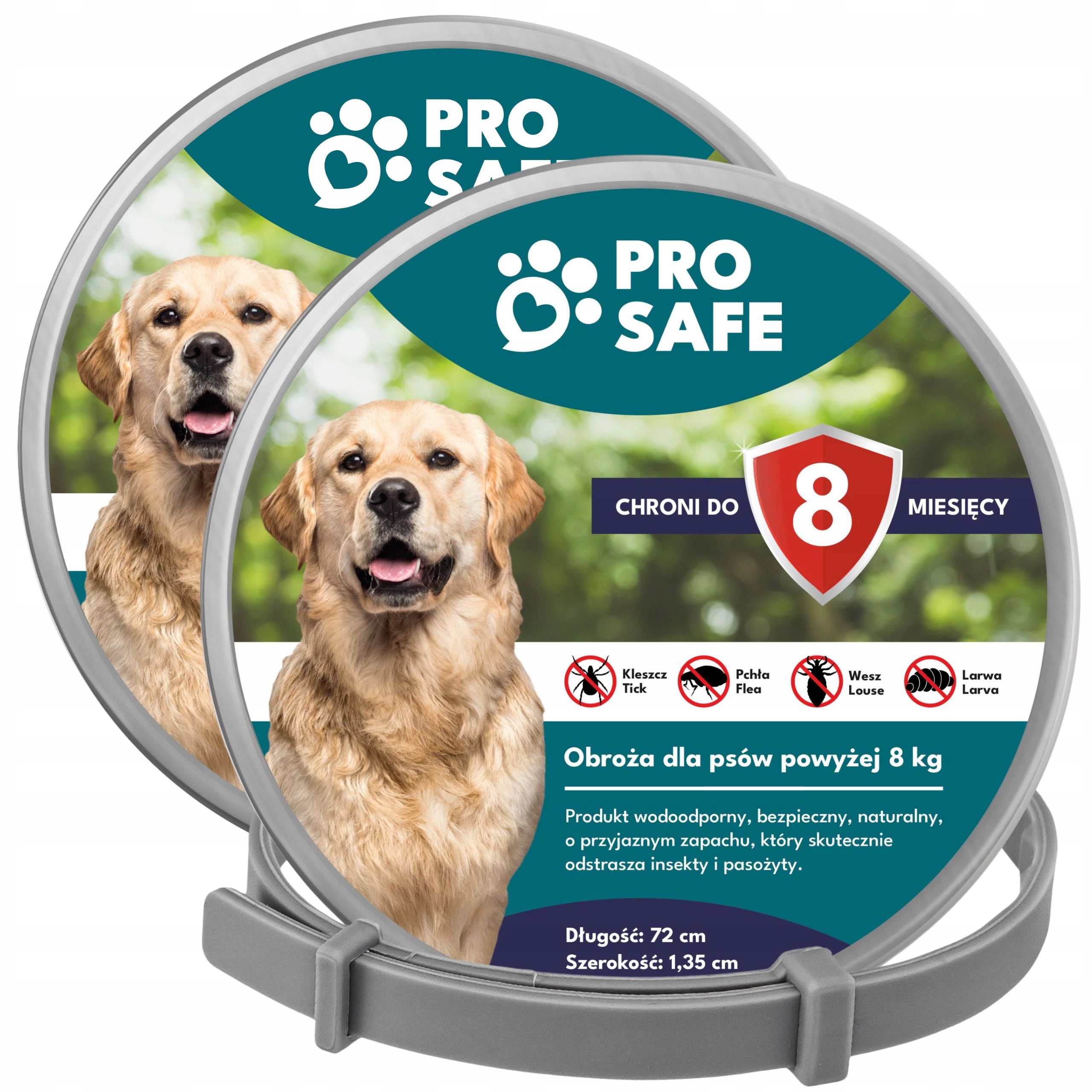 Levně Pro Safe Set 2 Obojky na klíšťata Blechy Psa nad 8kg 72cm