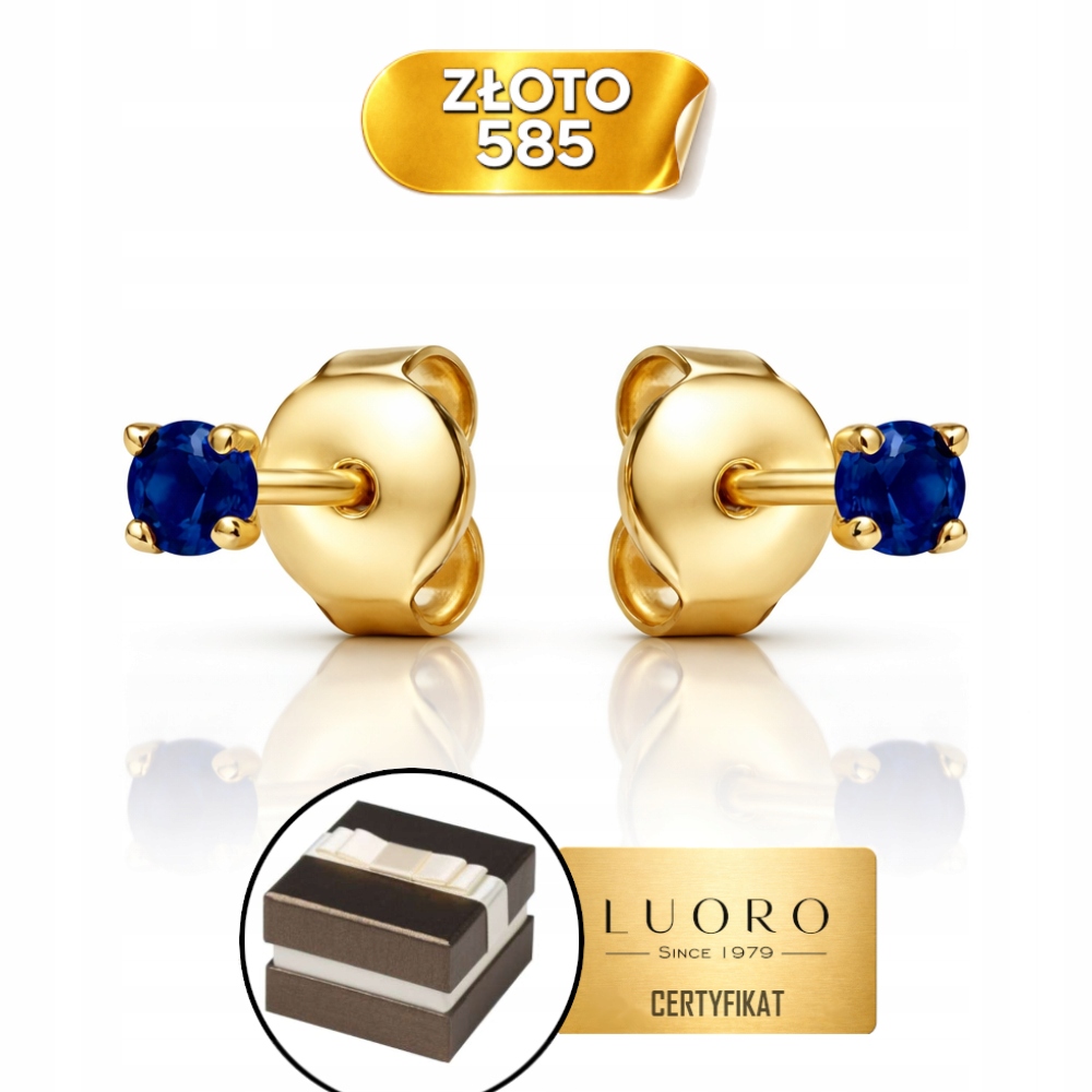 Náušnice Zlaté 585 14K Čtverec Modrá Zirkon Tyčinka 2 CM Elegantní