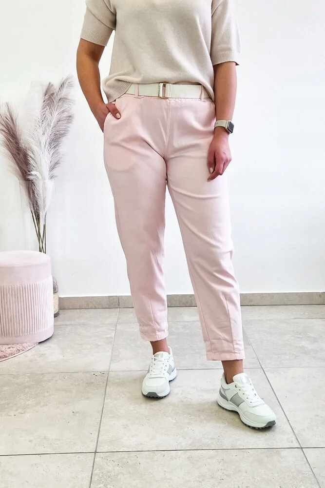 Elastické kalhoty Livans s páskem Pudrová Růžová Uni