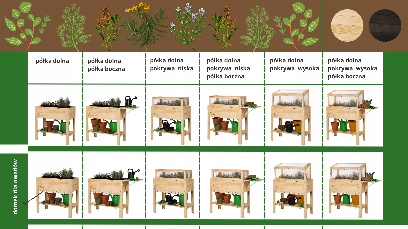 Półka boczna półeczka na akcesoria do skrzyni donicy na nogach DREWNO EKO Szerokość produktu 37 cm